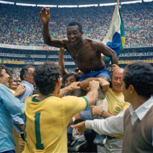 Pelé celebrates Brazil World Cup win in Mexico, 1970